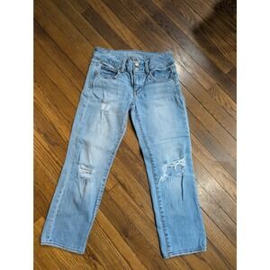 American Eagle AEO Artist Crop Stretch Distressed Light Wash Jeans Womens Size 0